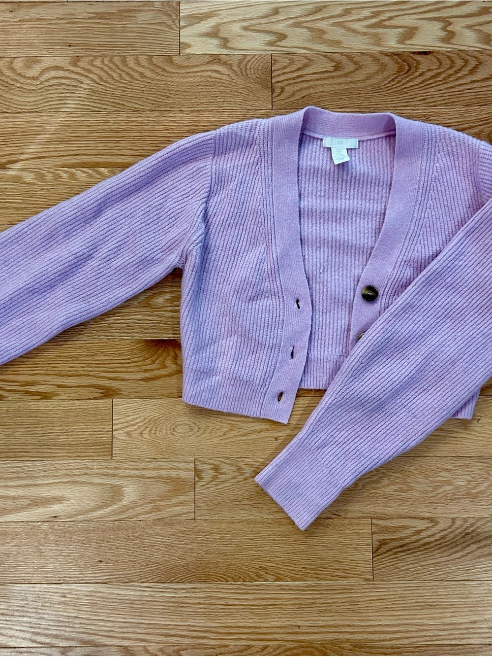 H&M Soft Pink Ribbed V-Neck Cardigan Sweater